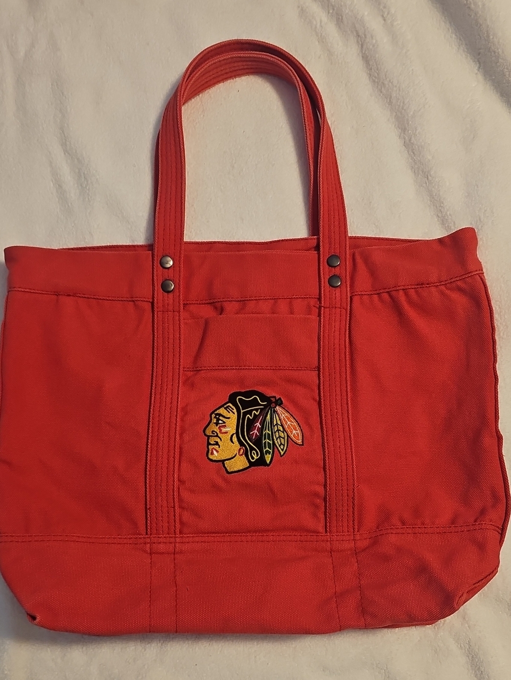 Red Canvas Tote Bag with Embroidered Logo